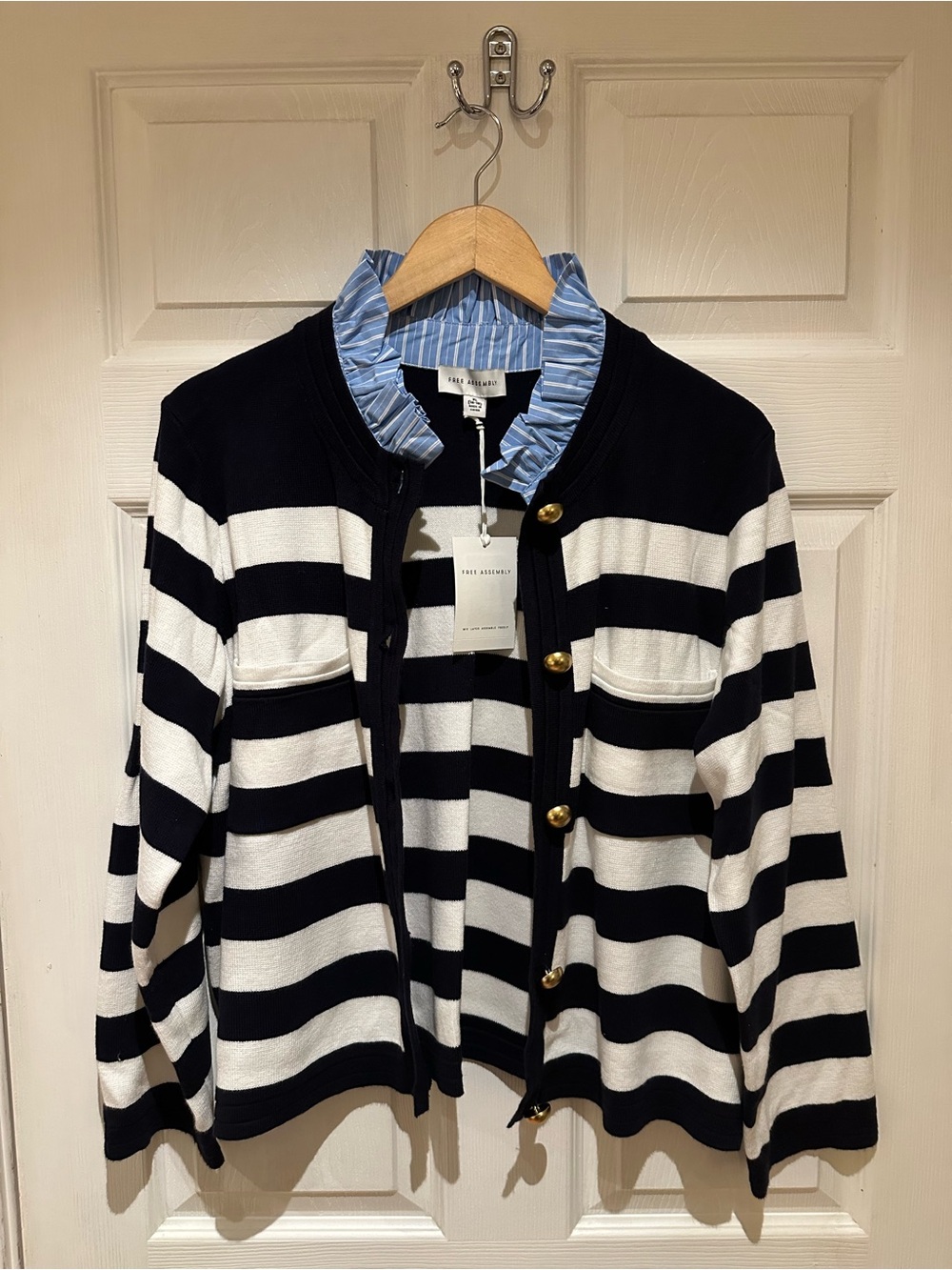 Navy & White Striped Button Cardigan - Picture 2 of 4